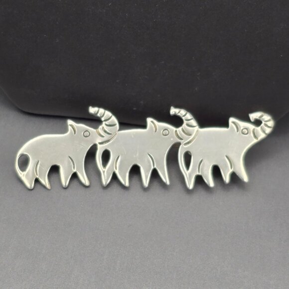 Taxco Jewelry - VTG Taxco Sterling Silver 925 Elephant Trio Brooch 3" Raised Trunks TA-75 Mexico